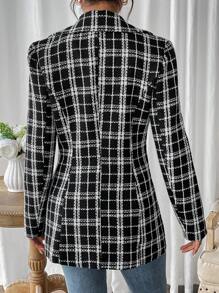 SHEIN Frenchy Hoa văn kẻ sọc Cổ áo Nút đơn Áo vest - màu đen - Xem 2