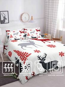 3入組聖誕小鹿&雪人設計圖案滌綸床上用品 - 彩色 - 查看 7