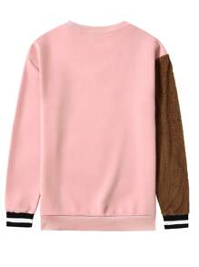Manfinity Homme Loose Fit Men's Contrast Fuzzy Sweatshirt With Bear Embroidery - Pink - View 2