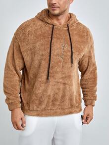 GENTILAND Nam Plus Thêu Chữ Dây rút Flannel Hoodie - màu nâu - Xem 4