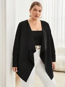 BizChic 大碼大翻領開門襟外套 - 黑色 - 查看 8