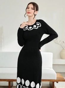 Modelyn 幾何圖案毛衣裙 - 黑與白 - 查看 3