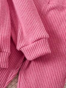 SHEIN 女小童素色連帽衫和喇叭褲 - 玫紅色 - 查看 4