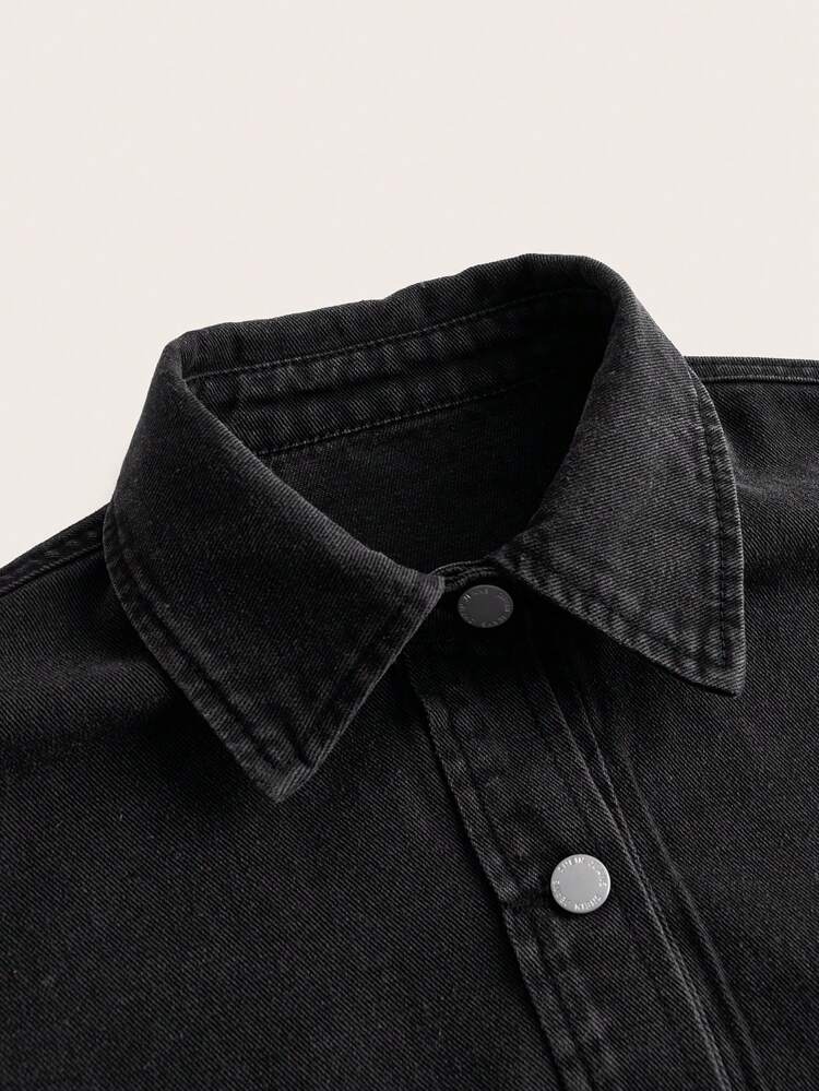 Solid Button Front Denim Shirt