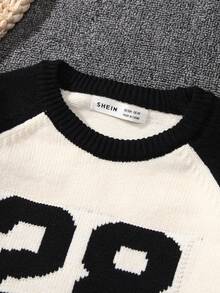 Toddler Boys Striped & Number Pattern Raglan Sleeve Jumper - Black and White - View 3