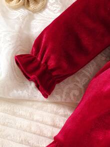Bebé niña Vestido bajo con fruncido de terciopelo con pañuelo - Burdeos - Ver 8