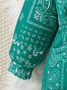 SHEIN Cô gái Tween In hoa Paisley khăn quàng cổ Áo trùm đầu Không có áo len - màu xanh lá - Xem 3