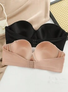 Plus 2pcs Underwire Push Up Bra With 1pair Transparent Shoulder Strap - Multicolor - View 3