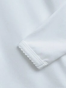 3pcs/Set Girls' Simple White Bowknot & Ribbon Long Sleeve Three-Piece Underwear Set