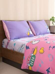 FRIENDS X SHEIN Sábana ajustable con estampado morado para dormitorio - Púrpura malva - Ver 3