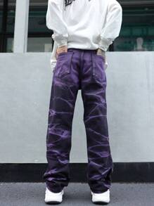 Manfinity Loose Fit Men's Ripped And Frayed Straight Leg Jeans - Purple - View 2