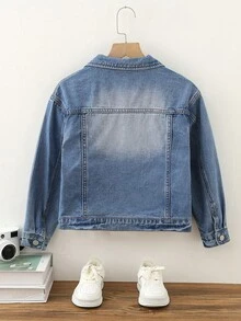 Cô gái Tween 1 Miếng Túi có nắp Áo khoác denim - Rửa nhẹ - Xem 2