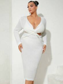 SHEIN SXY Plus Twist Cut Out Front Sweater Dress - White - View 1