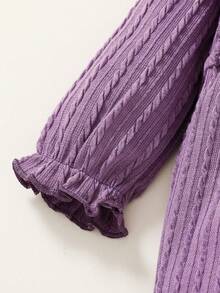 嬰兒女孩荷葉邊蝴蝶結連身衣與帽子 - 紫色 - 查看 4