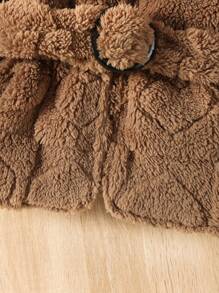 SHEIN Young Girl Solid Belted Fleece Jacket & Scarf - Mocha Brown - View 5