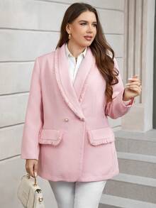 SHEIN Clasi Plus Shawl Collar Double Button Blazer - Pink - View 5