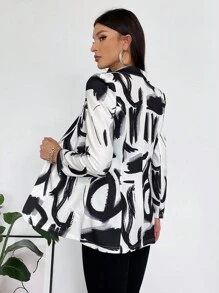 SHEIN Privé Allover Print Lapel Neck Blazer - Multicolor - View 2