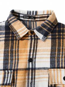 Manfinity Homme Loose Men's Plaid Print Overcoat With Flap Pockets And Drop Shoulders - Yellow - View 3