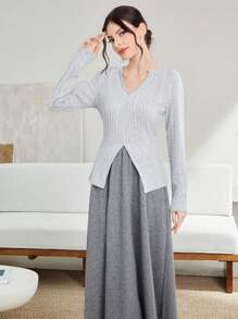 Mulvari 女士側分t恤和長裙套裝 - 灰色 - 查看 4