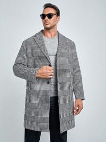 Manfinity VCAY Men Plus Houndstooth Print Lapel Neck Overcoat, For Fall Winter - Multicolor - View 1