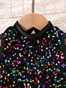 Glamorique Kids Young Girl Black Shiny Sequin Elegant Party Dress - Black - View 4