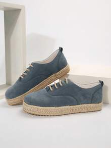 時尚女性帆布繫帶運動鞋帶黃麻纖維鞋底適用於步行,跑步和休閒穿戴 - 藏蓝色 - 查看 3