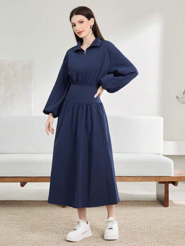 Mulvari Vestido de manga farol medio cierre
