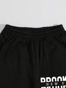 SHEIN EZwear Quần thun co giãn in chữ - màu đen - Xem 4