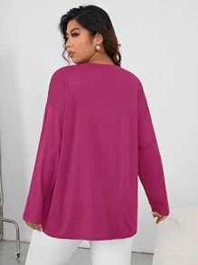 SHEIN Unity Plus Letter Graphic Drop Shoulder Tee - Hot Pink - View 2