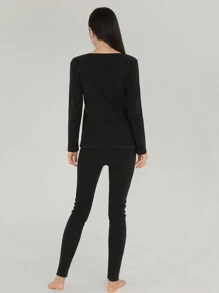 DAZY Chất rắn Vòng cổ Đồ lót nhiệt Bộ - màu đen - Xem 4