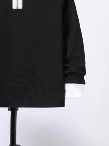 SHEIN Tween Boy Contrast Collar Quarter Zip Polo Shirt - Black - View 4