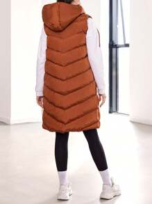 EURMUSE Solid Zip Up Hooded Puffer Vest Coat - Camel - View 2