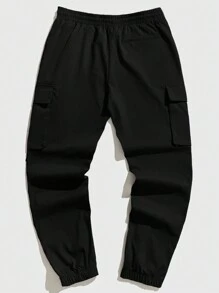 Manfinity EMRG Men Slogan Graphic Flap Pocket Buckle Detail Cargo Pants, Fall - Black - View 2