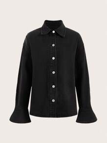 SHEIN MOD Solid Button Front Denim Shirt