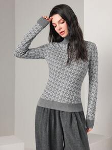 Mulvari Allover Pattern High Neck Sweater - Grey - View 5