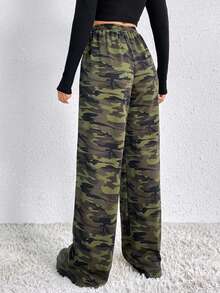 SHEIN EZwear Camo Print Drawstring Waist Sweatpants - Army Green - View 2