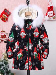 SHEIN Cô gái Tween 1 Miếng In Giáng sinh Trang trí Fuzzy Áo trùm đầu - Nhiều màu - Xem 3