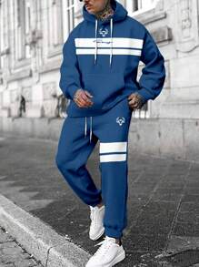 Manfinity Homme Hombres Pantalones deportivos con capucha con estampado de letra con cordón - Azul y blanco - Ver 1