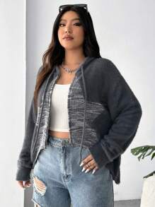 SHEIN EZwear 大碼段染落肩袖抽繩連帽開襟衫 - 彩色 - 查看 4