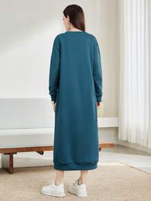 Mulvari Women's Letter Patched Sweatshirt Dress - Blue - View 2