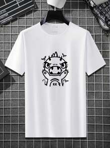 男士卡通印花圓領套頭t恤 - 白色 - 查看 1