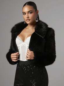 SHEIN BAE 女士新年派对黑色绒面外套 - 黑色 - 查看 5