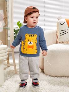 SHEIN Đứa bé trai Thêu Hoạt hình Áo nỉ - Nhiều màu - Xem 4