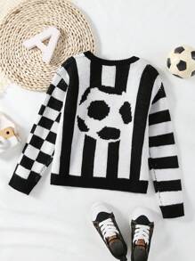 Boys Striped & Football Pattern Sweater - Black and White - View 2