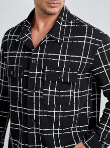 Manfinity VCAY Shacket À Carreaux À Impressions Pour Hommes, Grande Taille, Coupe Ample, Avec Poches À Rabat