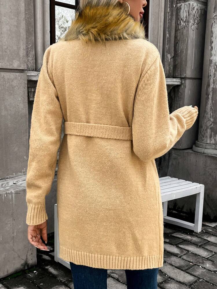 Fuzzy Trim Casual Design Cardigan Fall Cloth For Women