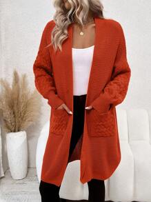 SHEIN LUNE Áo khoác cardigan thả vai hai túi - trái cam - Xem 6