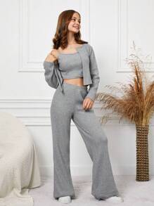 RueChic Tween Girl 3pcs Solid Cami Top & Pants & Jacket - Pink - View 5