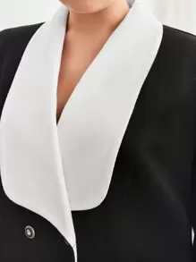 BizChic Plus Contrast Collar Flap Detail Overcoat - Black and White - View 4
