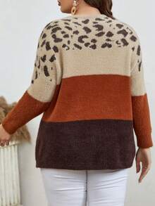 EMERY ROSE Hơn Họa tiết da báo tương phản Mẫu Khối màu Thả vai Áo len - Nhiều màu - Xem 2